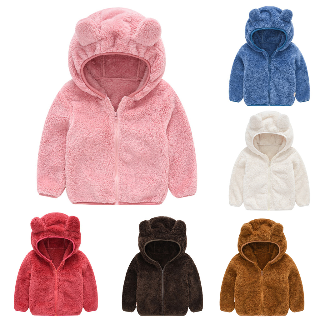 Baby Girls Jacket Autumn Winter Clothes For Toddler Kids Baby Gril Boy Cute Ear Zipper Solid Thick Hooded Coat Warm Outwear#g4