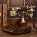Classic Retro Corded Telephone Phone Vintage Telephone Landline Wooden Telephone Button Dial, for Home Hotel Decoration