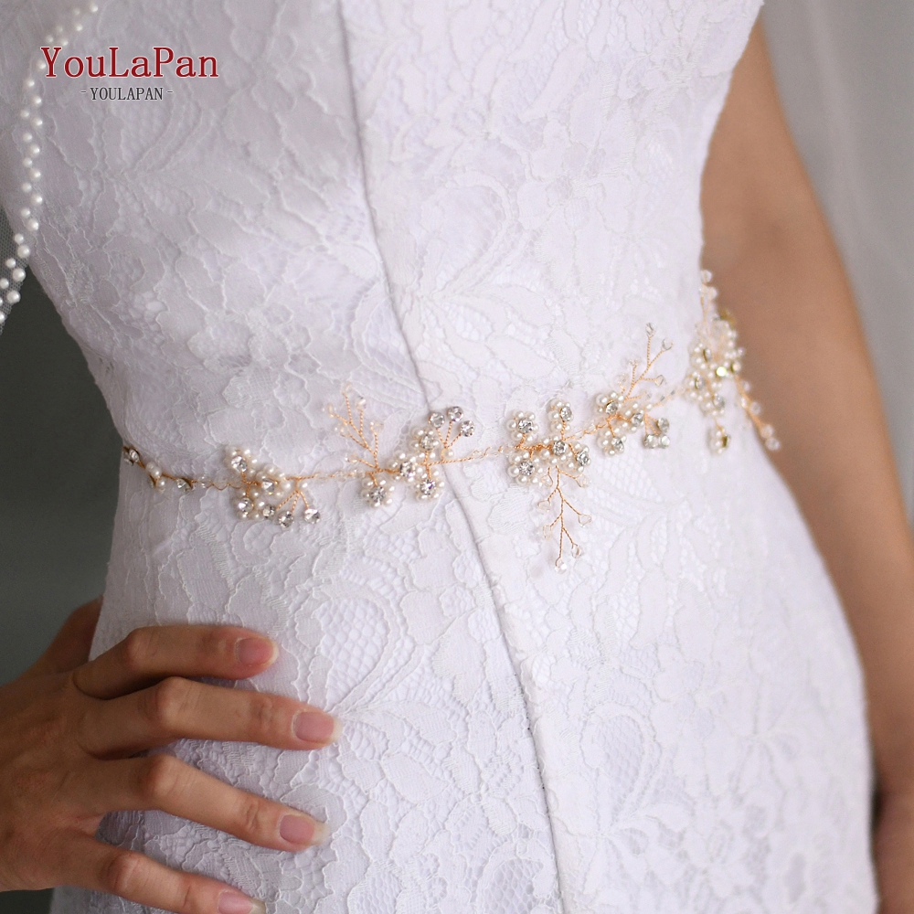 YouLaPan SH129 Ivory Bridal Belt Pearl Bridal Applique Belt Sash Wedding Belt Wedding Gold Belt with Beads Pearl Crystal Sash