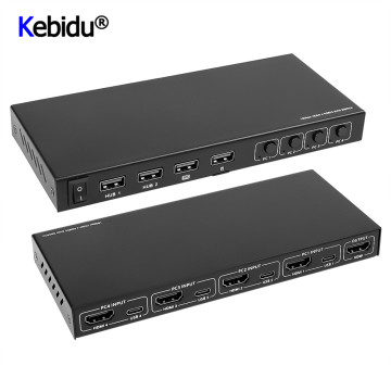 2/4 Ports Type C HDMI-compatible KVM Switcher Splitter Box 4K Video Display USB Switch Box for Sharing Printer Keyboard Mouse