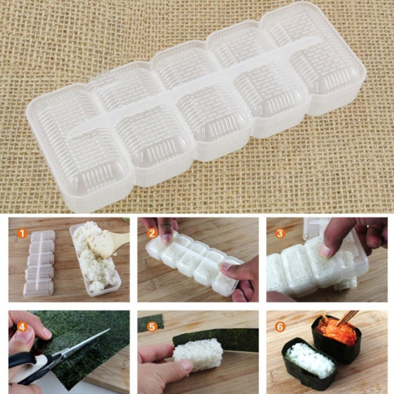 5Pcs/Set DIY Plastic Nigiri Sushi Maker Rice Ball Molds 5 Rolls Maker Non Stick Food Press Maker Household Kitchen Bento Tool