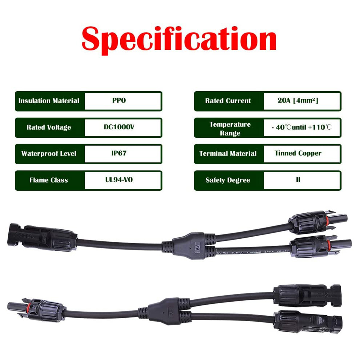 1 Pair Y Branch Solar Panel 30A 1000V Electrical Cable Connector FFM MMF PV Wire T Splitter Photovoltaic Solar Panel Cable