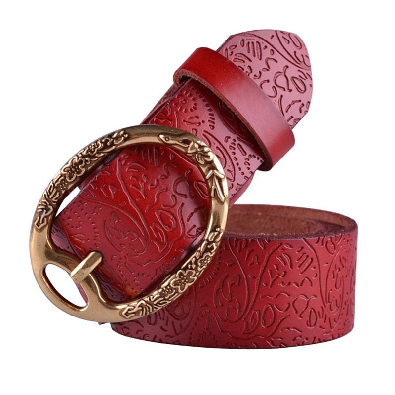 COWATHER Summer high quality cow women embossing leather belts for women strap female pin buckle free shipping cintos feminios