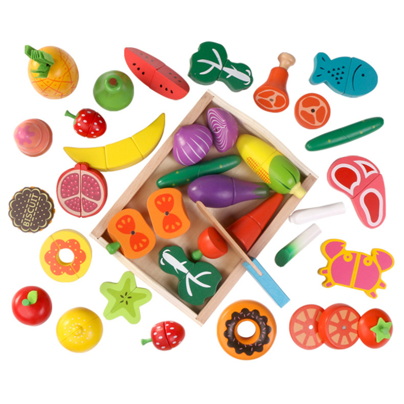Wooden Food Kitchen Toys Simulation Vegetables Fruits Magnet Kitchen Toys Breakfast Children's Educational Play House Toys