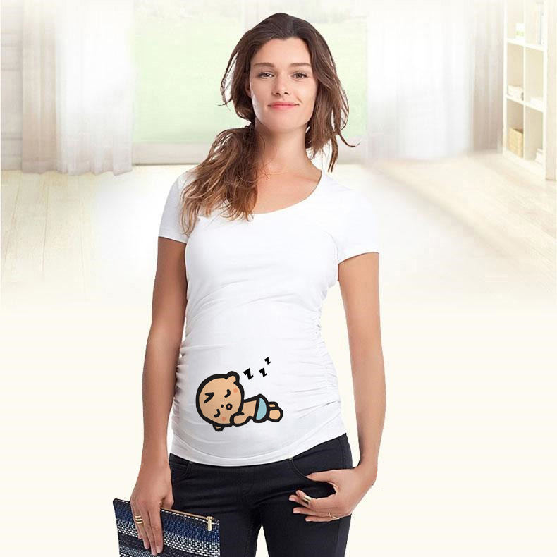 Hot Cute Pregnant Maternity T Shirts Casual Pregnancy Women Clothes with Funny Cartoon Print Shirts Maternity Clothes