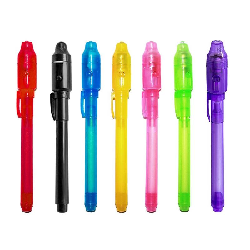 4/7pcs 2 in 1 Luminous Light Invisible Ink Pen UV Check Money Light Toy Kids Drawing Secret Pens Children Glow in the Dark