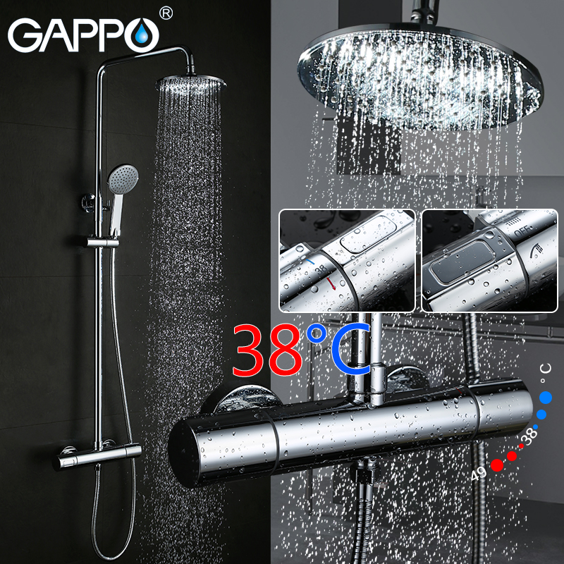 GAPPO Shower System Bathroom Faucet Water Mixer Tap Thermostat Faucet Waterfall Wall Mount Shower Faucet Rain Shower Set