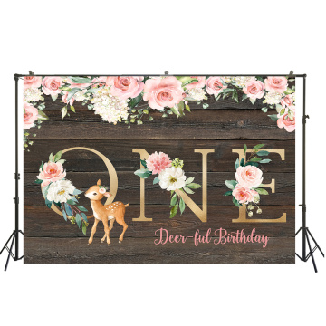 Sweet Deer Bambi Theme Backdrop Girl 1st Birthday One deer-ful Backdrop woodland Party Background Floral Poster Photo Banner