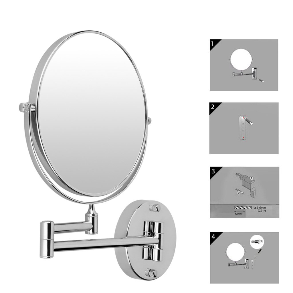 Chrome round 8 inch wall mirror vanity cosmetic mirror double-sided 7X magnifying Bath Mirrors 360 angle swivel design