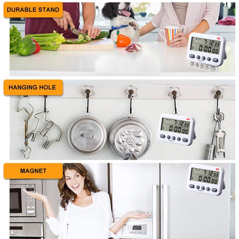 YS-218 Digital Timer 100 Hour Dual Count Down and Count Up Kitchen Timer with Magnet Hanging Bracket Large LCD Display
