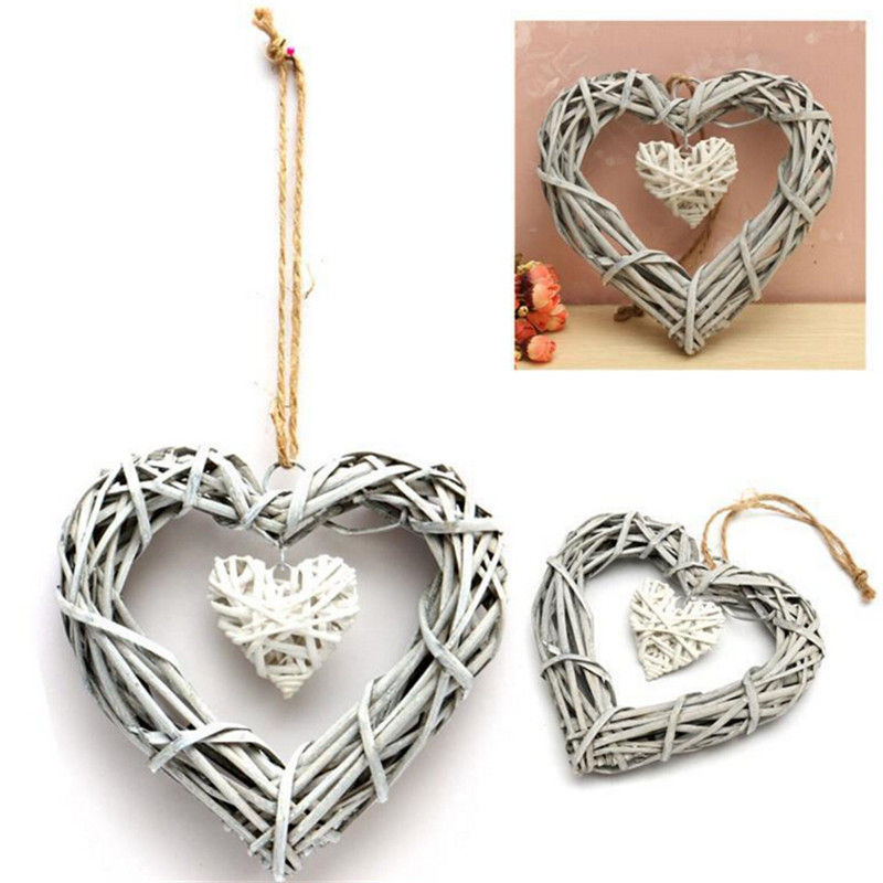Fashion Romantic Wicker Rattan Hanging Heart Wreath Wedding Love Supplies Home Decoration Party Ornament Set Heart Pendant