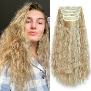 Alileader Cheap Heat Resistant Fiber Virgin Hair Piece Synthetic One Piece Corn Wave 11 Clips Clip In Hair Extensions