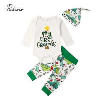 2019 Baby Spring Autumn Clothing Baby Boy Girl Christmas Clothes Outfit Letter Print Bodysuit Pants Trousers Hat 3Pcs Sets 0-18M