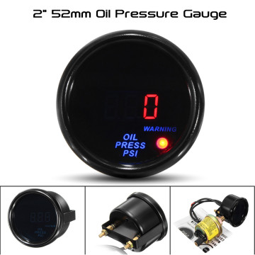 2'' 52mm Oil Pressure Gauge Car Meter 0-140 PSI Red Digital LED Readout Display Black Face with Sensor 12V