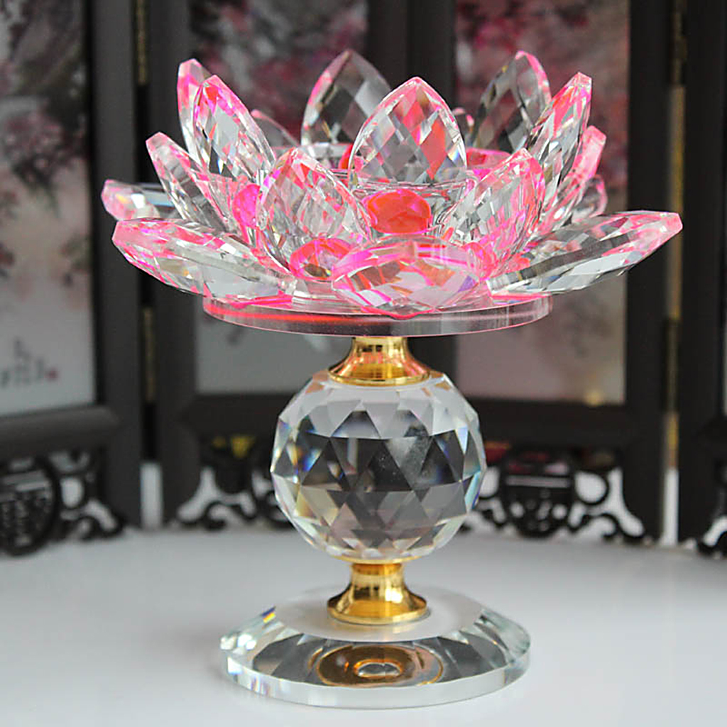 Crystal Lotus Flower Candle Holder Tealight Home Tabletop Feng Shui Decor