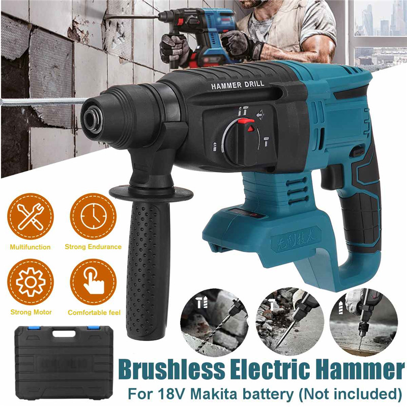 Handheld Electric Hammer Rechargeable Brushless Cordless Rotary Hammer Impact Drill Demolition Power Tool for 18V Makita Battery