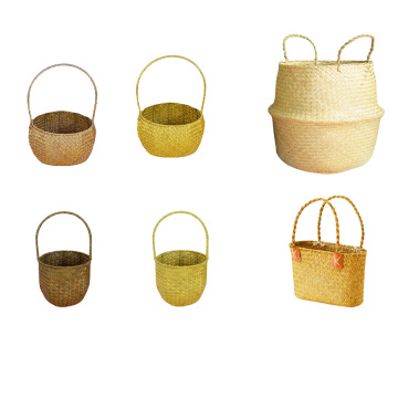 Natural waterweed weaved hanging flowerpot dirty clothes basket storage basket