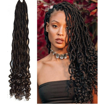Youngther Wavy Goddess Locs Curly Crochet Braids Synthetic Crochet Braids Ombre Braiding Hair Faux Locks 18 inch