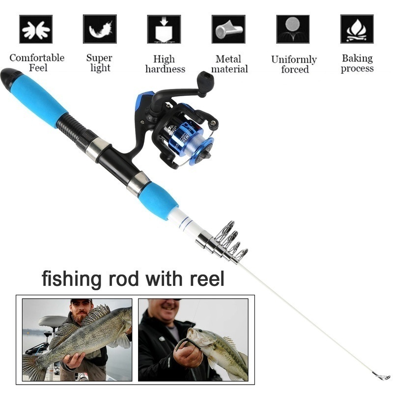 Sougayilang Fishing Rod Full Kits with Telescopic Fishing Rod and Spinning Reel Baits Hooks Saltwater Freshwater Travel Pole Set