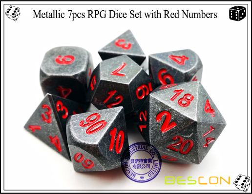 Metallic 7pcs RPG Dice Set with Red Numbers-5