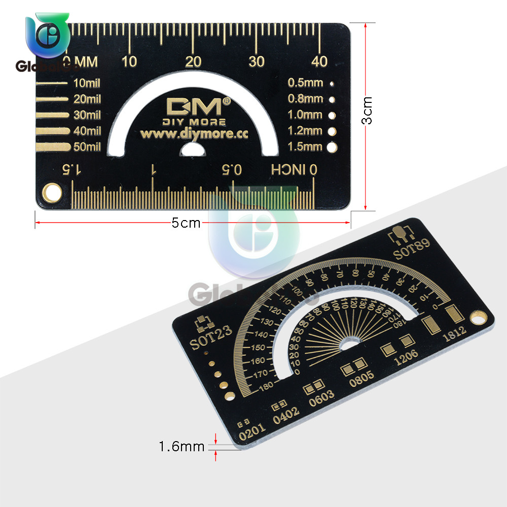 4CM Multifunctional PCB Measuring Ruler Tool Engineering Ruler with Keychain Protractor Measurement Tool