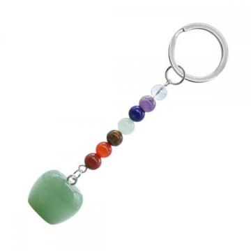 Green Aventurine 20MM Gemstone Apple Pendant Keychain with 7 Chakra Chain