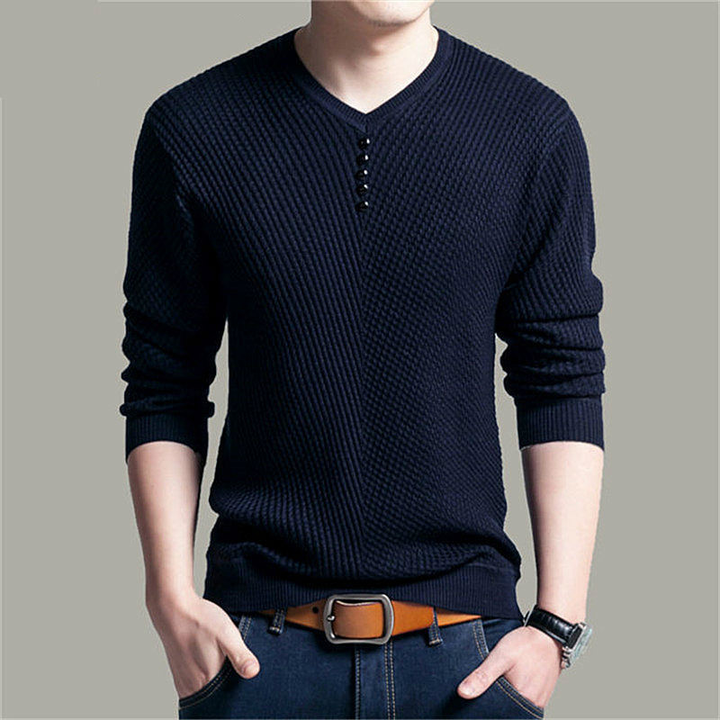 Hot Sale Solid Color Pullover Men V Neck Men Sweater Casual Long Sleeve Brand Mens Sweaters High Quality Wool Cashmere Sweaters