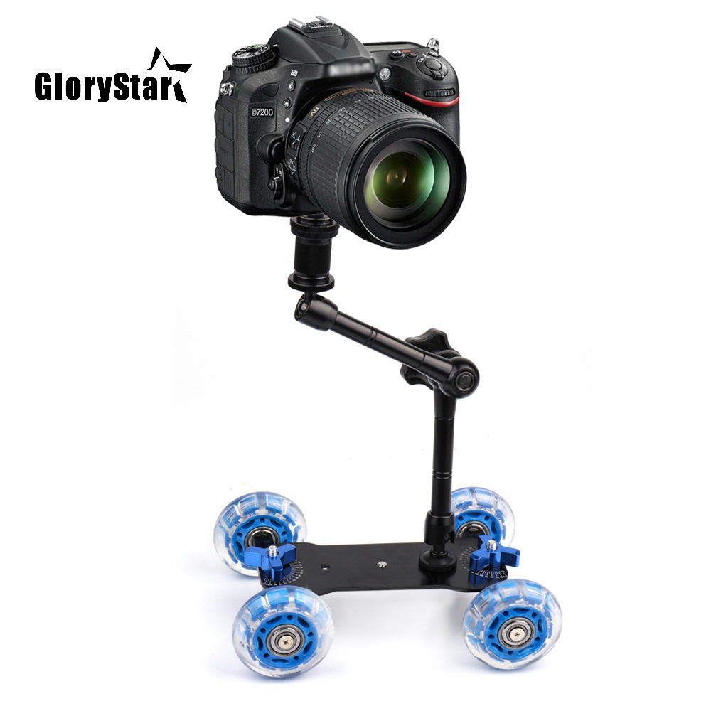 Schreibtisch Dolly+11'' Magic Arm Tabletop Mobile Rolling Video Rail Skater for DSLR Camera Slider Track Dolly Car & Magic Arm