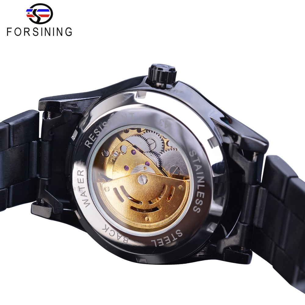 Forsining Skeleton Golden Mechanical Watch Men's Automatic 3D Carved Dragon Steel Band Wrist Watches Luxury Top Brand Self Wind