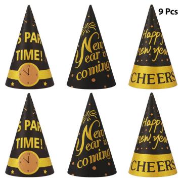 9pcs New Year Party Hats Cone Happy New Year Party Hats For Kids And Adults Party Decorations Accessories Party Favor