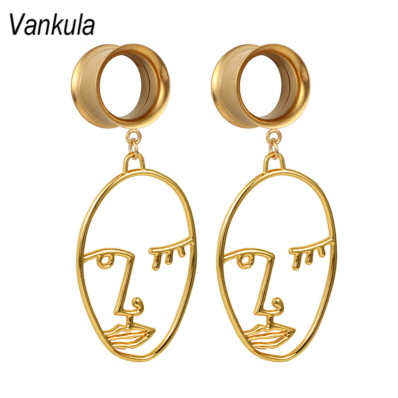 Vankula 2PCS Ear Gauges Ear Plug Tunnels 316L Stainless Steel Face Dangle Ear Expander Fashion Body Piercing Jewelry