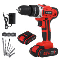 48V 25+3 Torque Impact Drill 3 in 1 Cordless Screwdriver Impact Electric Drill Power Tools 6000mAh Lithium-Ion Battery Drill Bit
