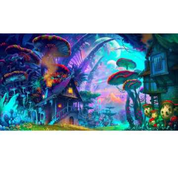 90x60cm Psychedelic Mushroom Town Poster Wall Art Pictures Painting Living Room Bedroom Wall Home Decrorations