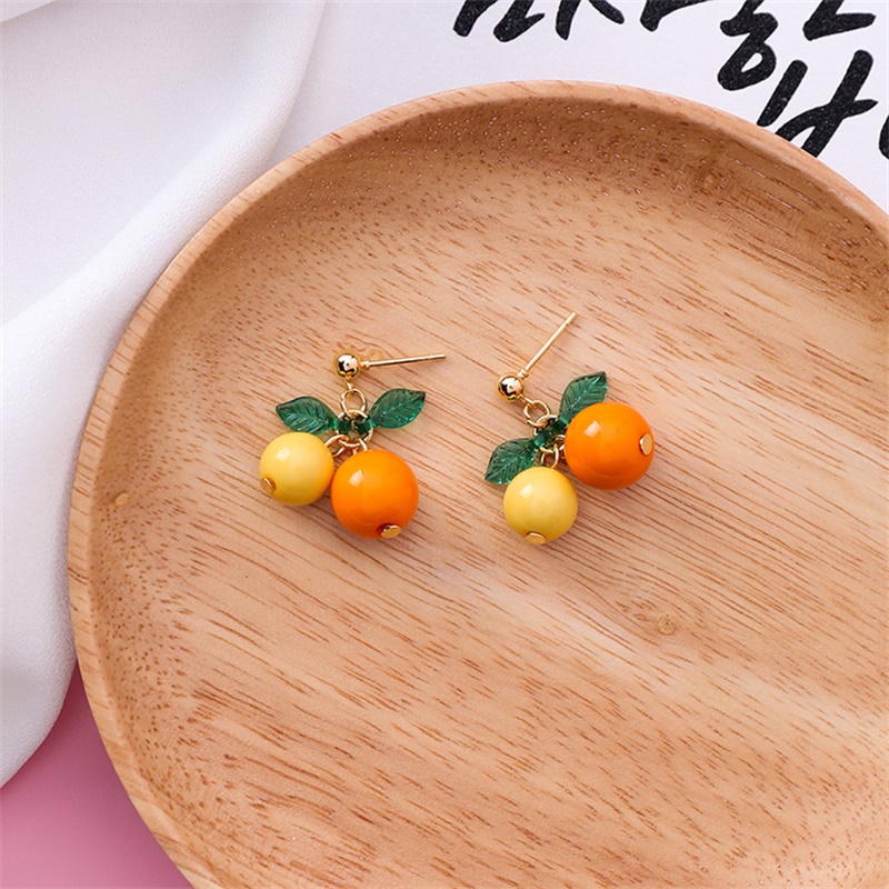 Korean version of sweet colorful cherry fruit earrings Simple fruit fresh cherry girl heart orange personality ladies earrings