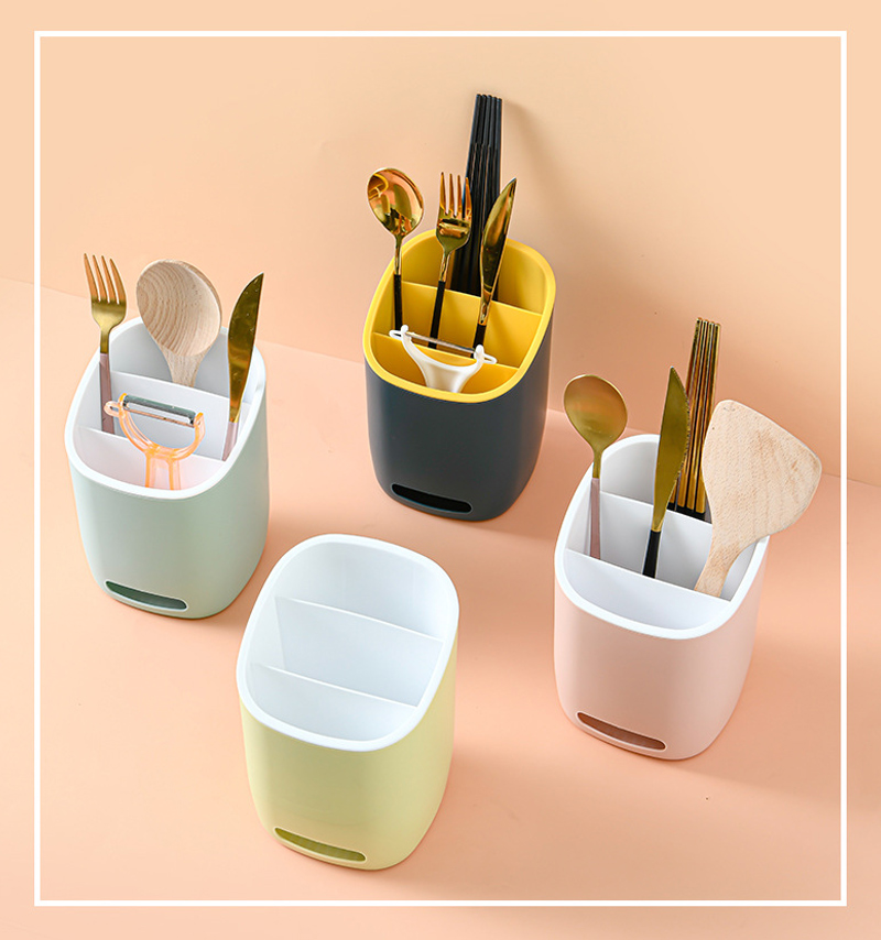 Kitchen Three-cell Chopstick Holder Drain Chopstick Cage Creative Double-layer Tableware Rack Knife Fork Spoon Storage Rack