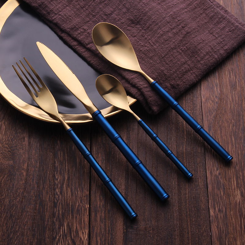 New Blue Gold Cutlery Set Tableware Kit Flatware Sets 304 Stainless Steel Kitchen Cutlery Drop Ship Fork Spoon Knife Set