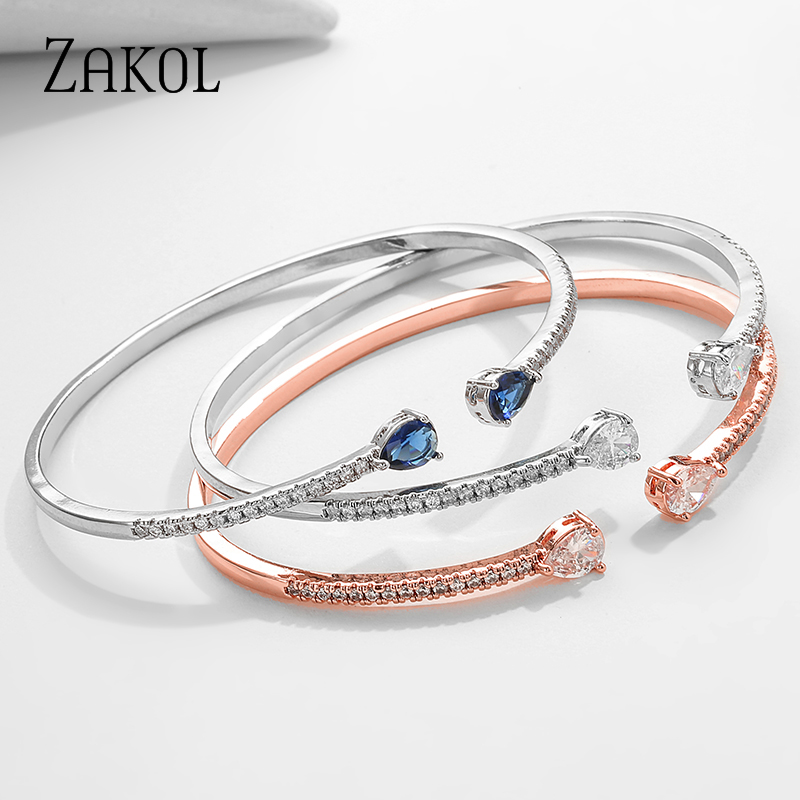 ZAKOL Luxuriously Women Wedding Party Adjustable Opening Bracelet Cubic Zirconi Bracelets Bangles Jewelry Gifts FSBP2218