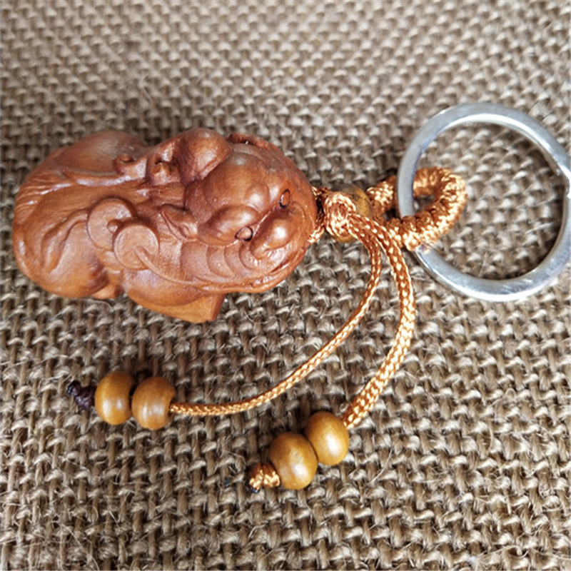 Yanting Peach Wood Key Chain Lucky Fortune PiXiu Style Means Peace And Wealth Key Pendant Bag Hanging Men Jewelry Gift 091