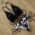 2020 New Sexy Leaf Print Bikini Set Female Swimsuit Women Swimwear Push Up Strappy High Waist Bathing Suit Beach Wear Biquini