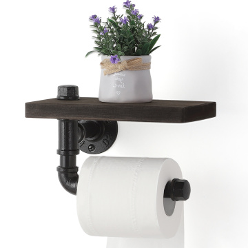 Wall Mounted Paper Holder with Wood Shelf Storage