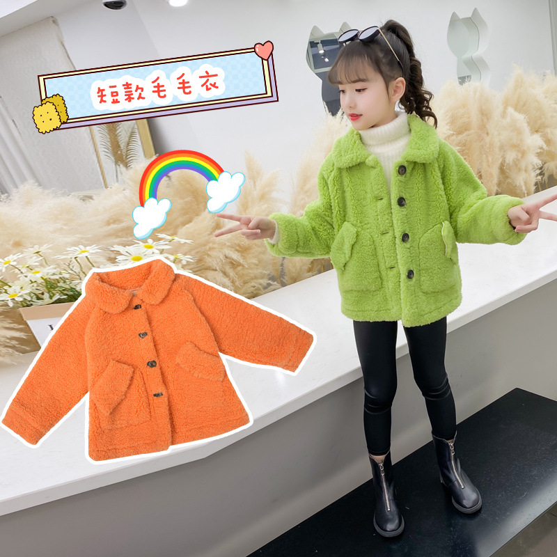 Children Outerwear Girls Jackets For Autumn Winter Turn-Down Collar Warm Short Coats Girls Cardigan Coat Casual Kids Clothes