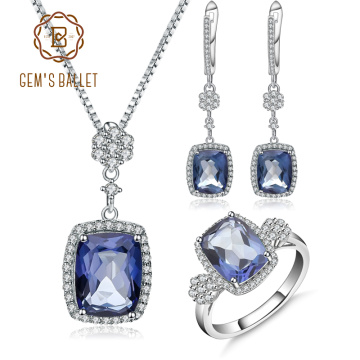 GEM'S BALLET Natural Iolite Blue Mystic Quartz Jewelry Set 925 Sterling Silver Necklace Earrings Ring Set For Women Fine Jewelry