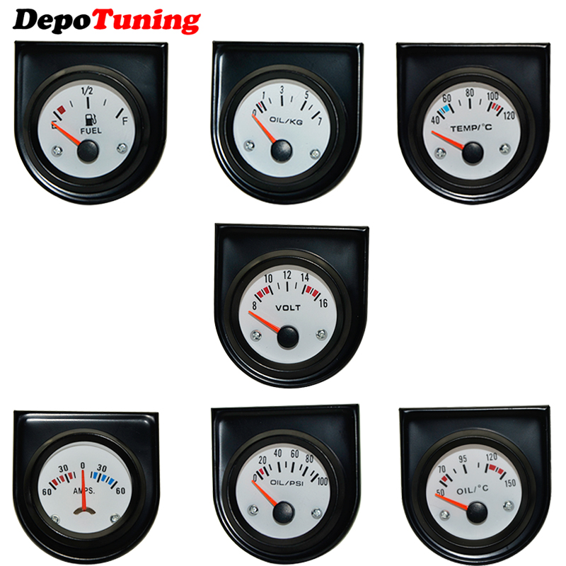 2" 52mm White Face Water temp/ Oil temp /Oil press psi/ Oil press kg /Volt /Ammeter /Fuel level (without float) +Gauge Holder