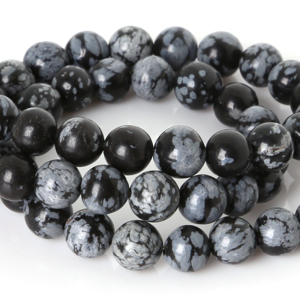 2017 New Arrival Obsidian Beads Round Ball Natural Snowflake Stone Beads 4 6 8 10mm For Jewelry Making Diy Bracelet