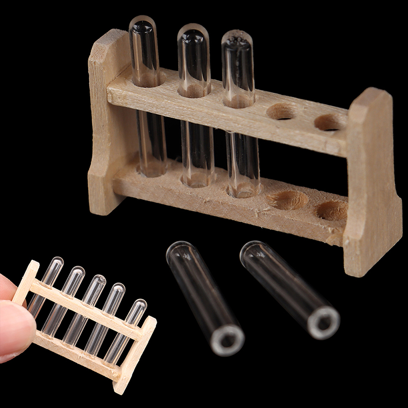 New 1:12 Toy Laboratory Test Tube Rack Set L 3.7cm Dollhouse Miniature Wood Color