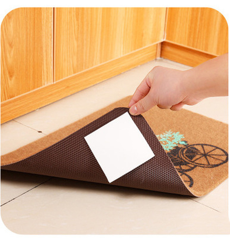 4PCS/set Carpet Pad Double-sided Adhesive Sticker Anti Slip Mat Bathroom Kitchen Supplies Bath Rug Mat Square Fixed Tape