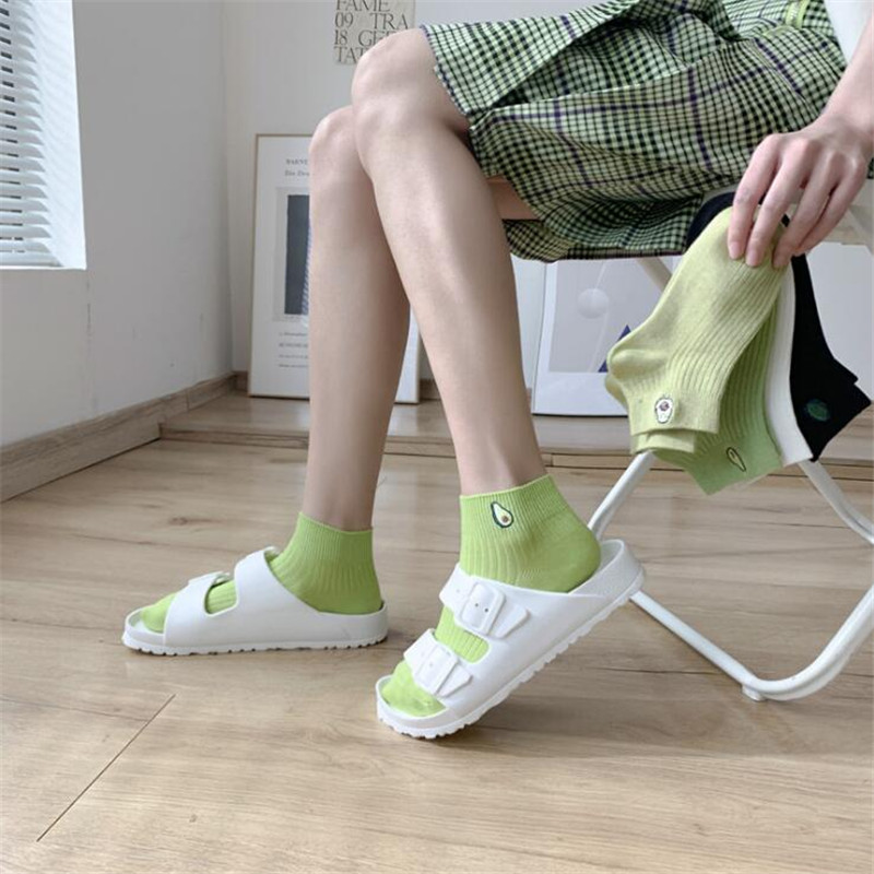 New Spring Summer Art Fresh Avocado Socks Short White Green Comfortable Cotton Fashion Socks Fruit Cute Sokken Meias Dropship
