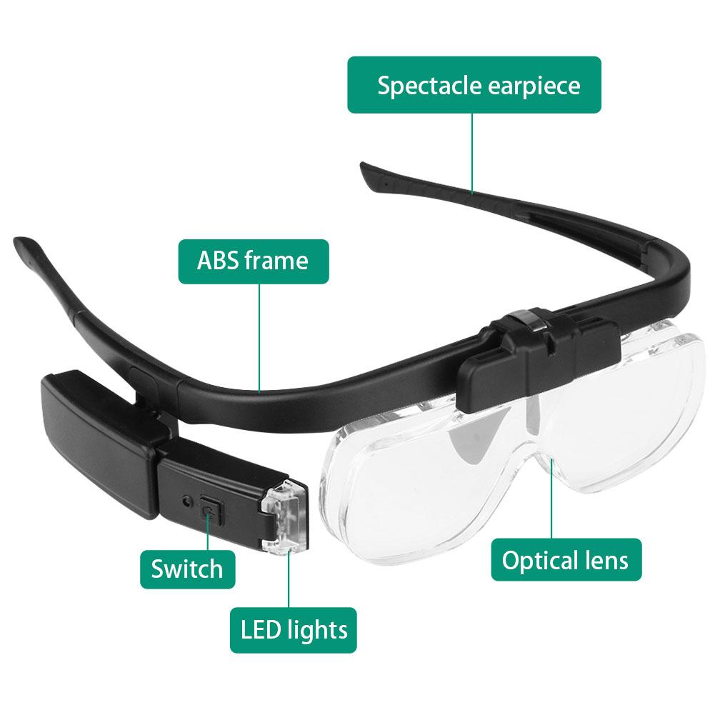 Adjustable 2 Lens Loupe LED Light Headband Magnifier Glass LED Magnifying Glasses With Lamp 1.5X20x2.5X3.5X4.0X4.5X
