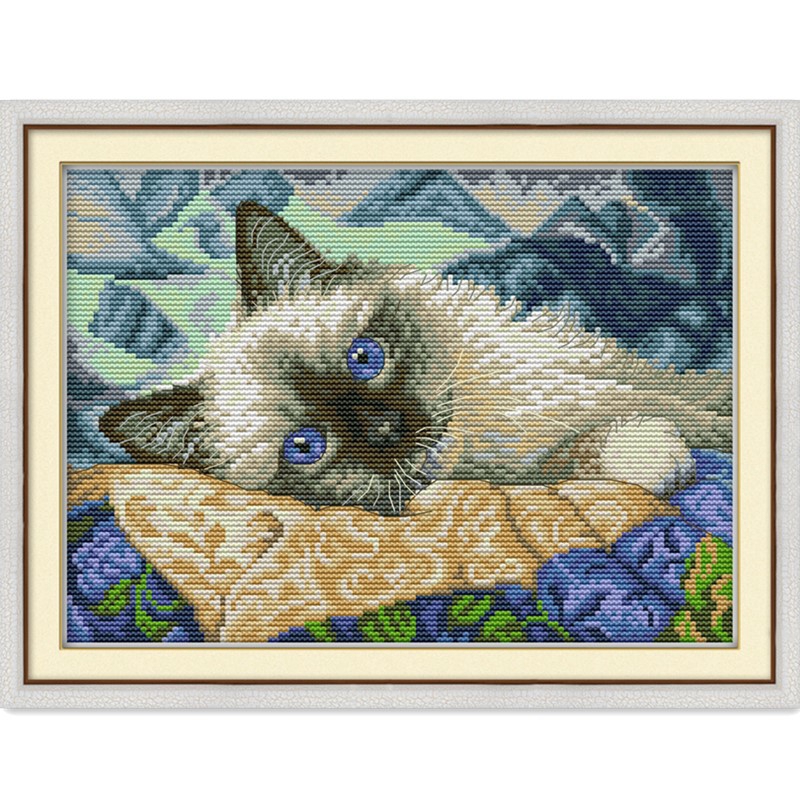 The blue eyes cat cross stitch kit aida 14ct 11ct count printed canvas stitches embroidery DIY handmade needlework DA126