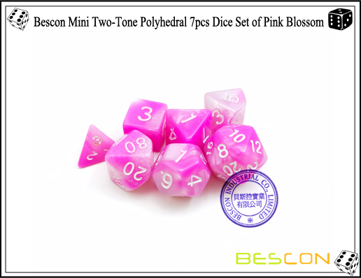 Bescon Mini Two-Tone Polyhedral 7pcs Dice Set of Pink Blossom-6